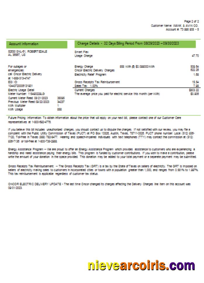 Ameren Missouri electricity utility business bill, , page 2